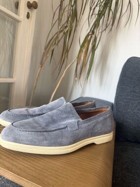 Men's Blue/ Gray Suede Slip-On Loafers - Casual Comfort / Gently Worn